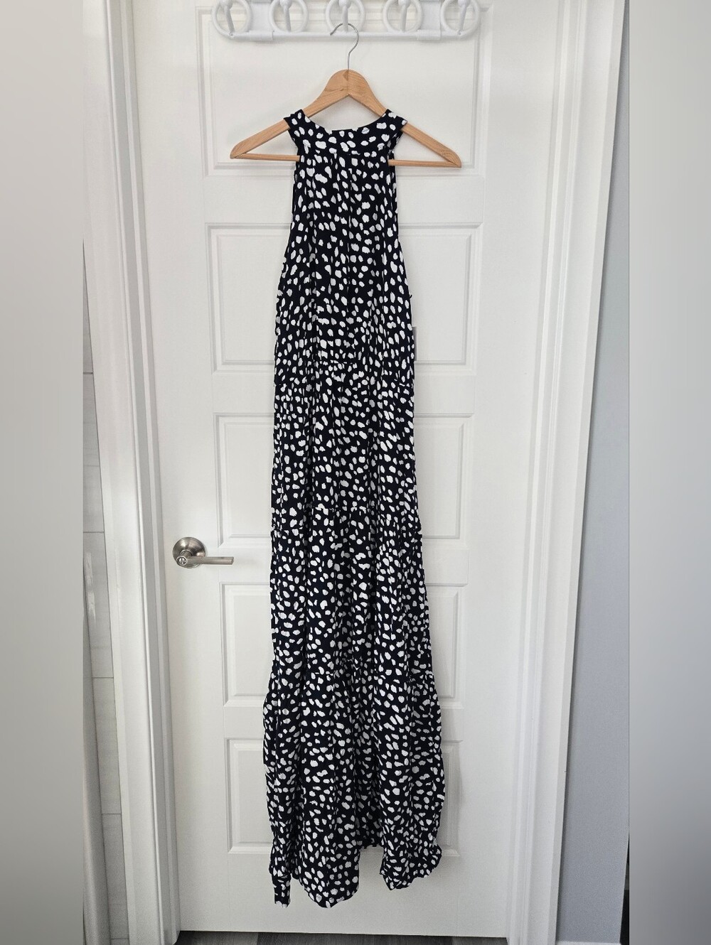 Navy and White Printed Maxi Dress
